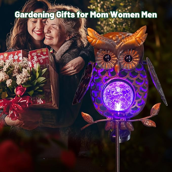 HONGLAND Solar Lights Outdoor Decor Waterproof, Solar Owl Garden Decorative Stake, Whimsical Gardening Gifts for Women Mom, Owl Outdoor Lights for Yard Patio Lawn Decor HONGLAND