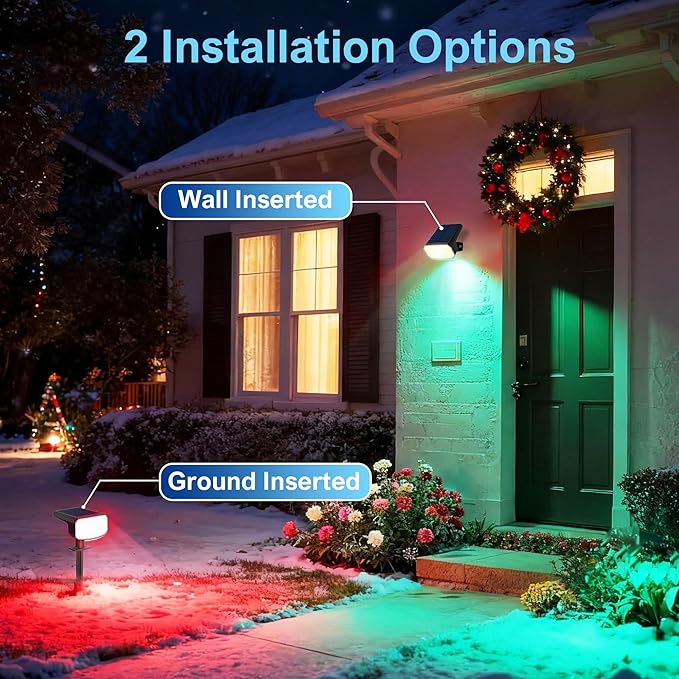 Color Changing Solar Spot Lights Outdoor Waterproof IP65,9 Lighting Modes Multicolor RGB Christmas Spotlight for Porches Yard Gardens Landscape Deconrations-2 Pack JEJOT