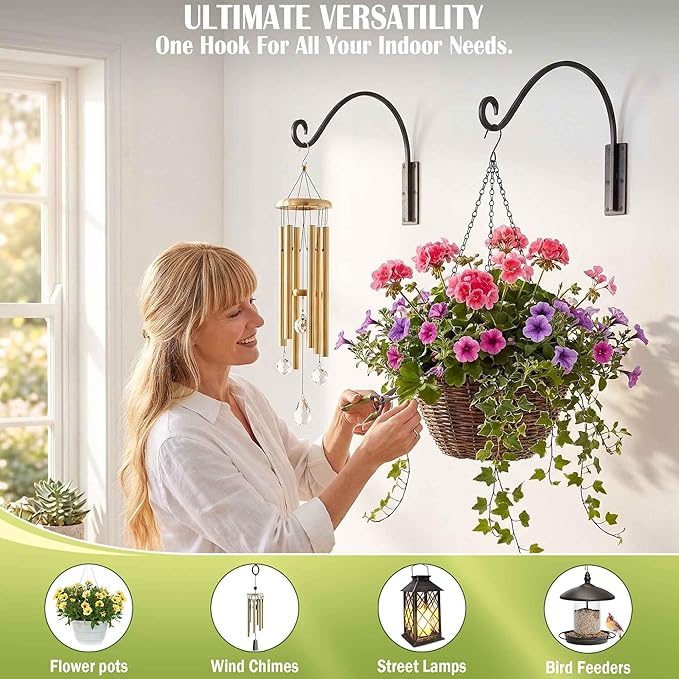 Qiang Ni Heavy-Duty Plant Hanger Outdoor: 100 lbs Hanging Plant Hook for Outside Basket - 22-Inch Wall Mount Plant Bracket for Bird Feeder QiangNi
