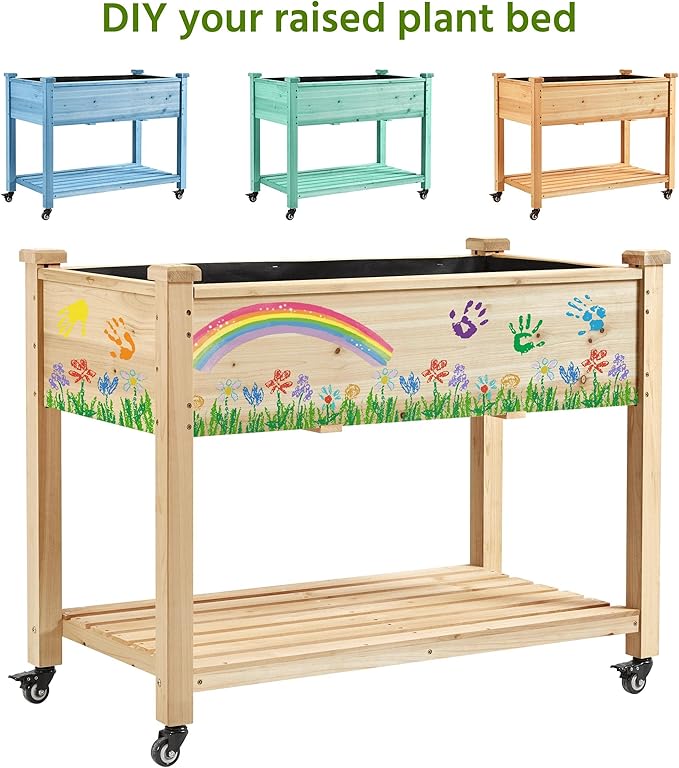 Yaheetech 42x23x33in Wooden Raised Garden Bed with Wheels Horticulture Flower Planter Boxes Elevated Vegetables Growing Bed for Grow Herbs and Vegetables, 2 PCS Yaheetech