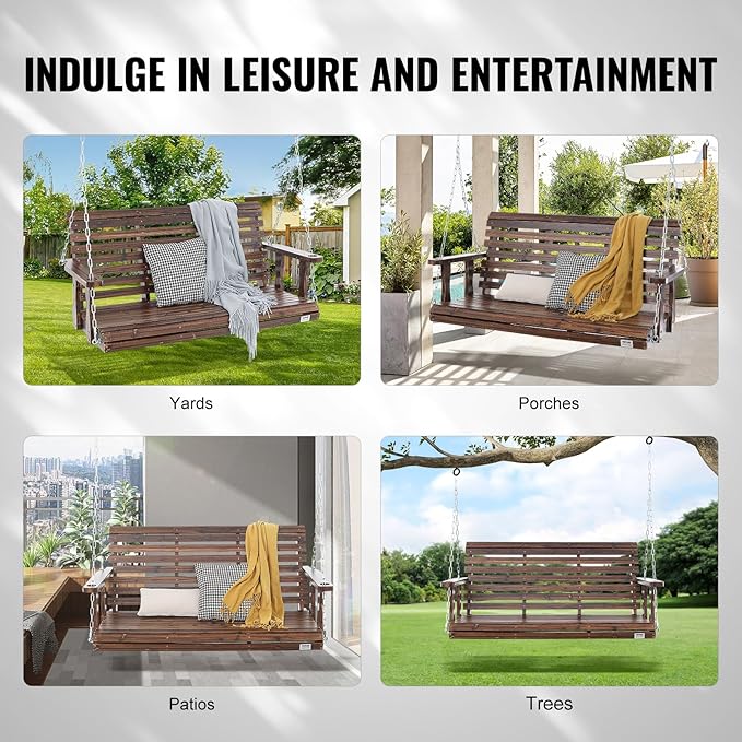 VEVOR Outdoor Wooden Porch Swing, 880lbs 4.5FT Heavy Duty Haning Porch Swings Bench Chair for Patio, Garden and Courtyard VEVOR