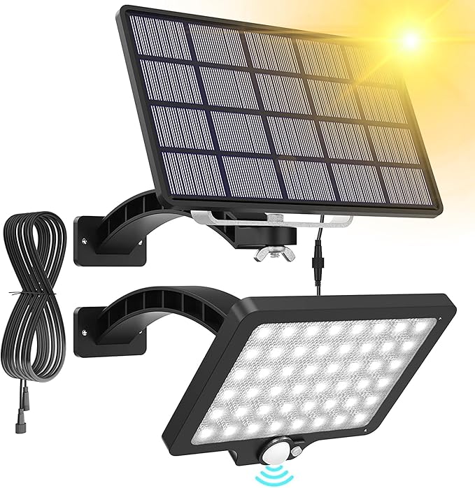 JACKYLED Upgraded Solar Flood Lights Outdoor Motion Sensor, 1000 Lumens Dusk to Dawn Solar Lights Outdoor, 48 LED, IP65 Waterproof, 3 Modes, Auto On/Off, Separate Solar Panel with 9.8ft Cord JACKYLED