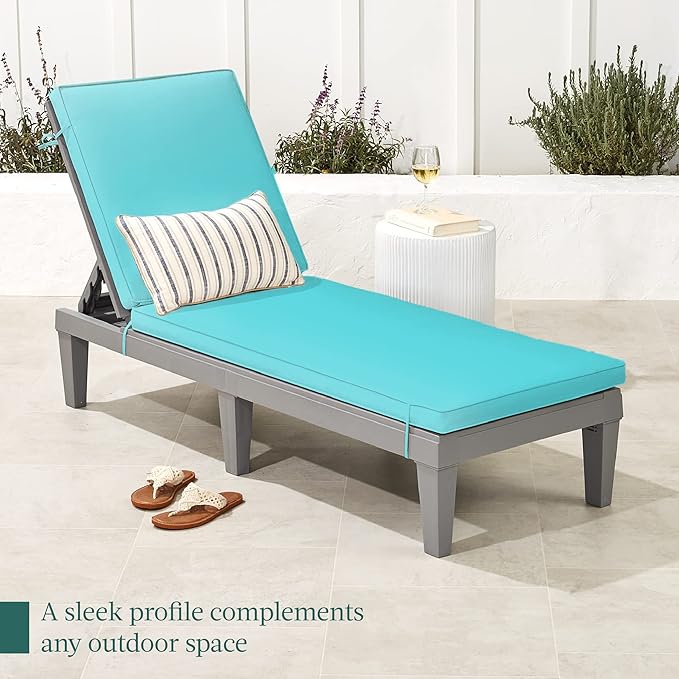 Best Choice Products Outdoor Lounge Chair, Resin Patio Chaise Lounger for Poolside, Backyard, Porch w/Seat Cushion, Adjustable Backrest, 5 Positions, 330lb Capacity - Gray/Teal BestChoiceProducts