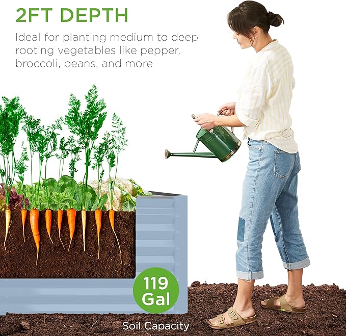 Best Choice Products 4x2x2ft Outdoor Metal Raised Garden Bed, Deep Root Box Planter for Vegetables, Flowers, Herbs, 119 Gallon Capacity, 100% Non Toxic Materials - Mist Blue BestChoiceProducts