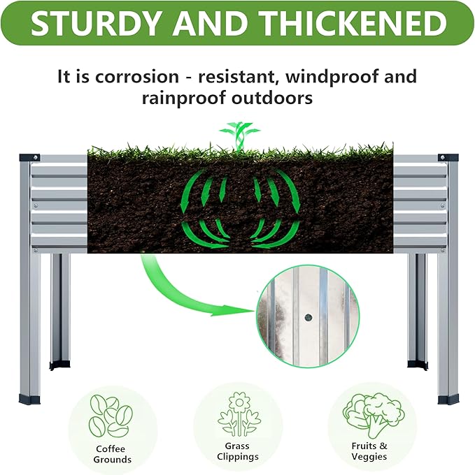 48×24×30in Galvanized Raised Garden Bed,Metal Elevated Planter Box with Legs for Patio,Balcony,Backyard,300lb Capacity,Silver Easllre