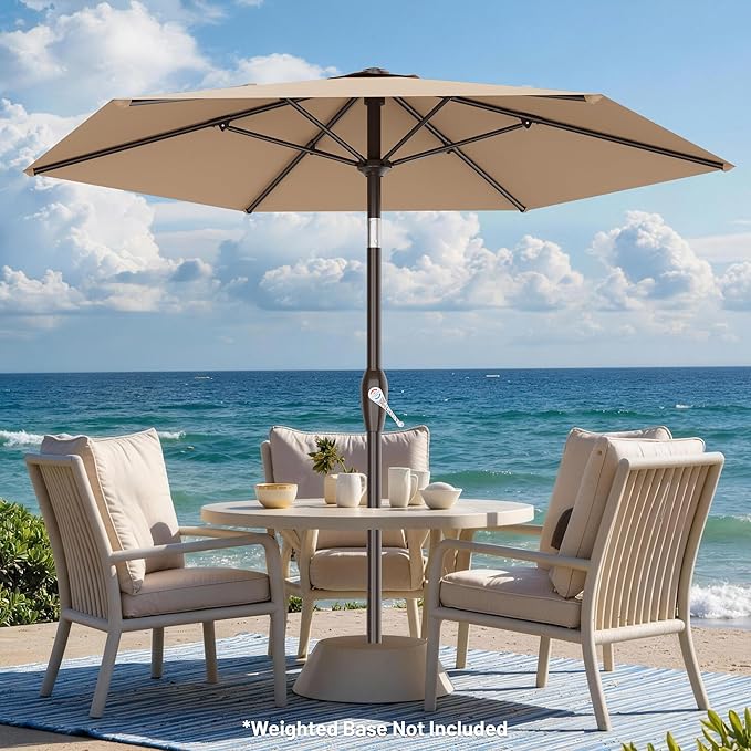AreShark 7.5FT Patio Umbrella Table Market Umbrella with 6 Sturdy Ribs, Button Tilt/Crank, Heavy-Duty Outdoor Umbrellas for Pool, Deck, Garden and Backyard, Beige Rootora