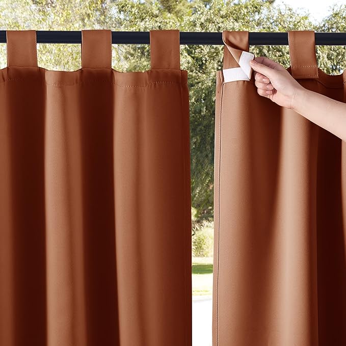 NICETOWN 2 Panels Porch Curtainss Outdoor Waterproof for Patio, Self-Stick Tab Top Blackout Indoor Outdoor Dividers Vertical Blinds Keep Privacy for Pergola/Patio, Mecca Red, W52 by L84 inches NICETOWN