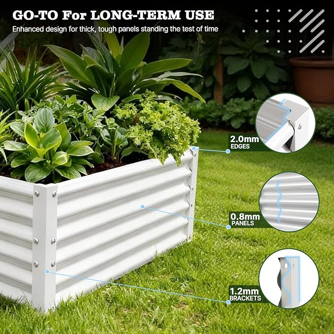 A ANLEOLIFE 6X3X1.5 ft Galvanized Raised Garden Beds Outdoor, Rectangular Metal Planter Box for Planting Vegetables Flowers Herb, Anti-Rust & Easy-Setup, Antique White AAnleolife