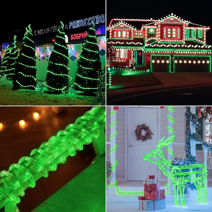 50ft LED Rope Lights Outdoor, 360 LED Connectable and Flexible Tube Lights with 8 Modes, Waterproof LED Rope Lighting for Garden, Patio, Pool, Bedroom, Party, Indoor Outdoor Christmas Decor (Green) Jnaurb