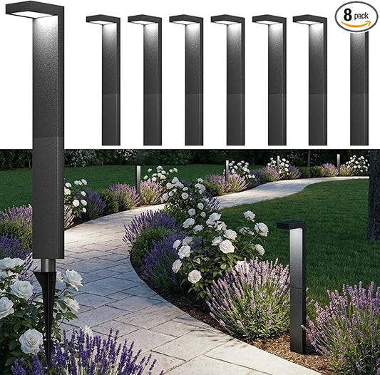 Low Voltage Landscape Lights, 8 Pack Outdoor LED Pathway Light, Wired Path Lighting for Walkway, Garden, IP65 Waterproof, 400LM, 4000K, Modern Cast-Aluminum, Black Lawyettle
