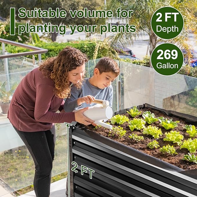 EDOSTORY Metal Raised Bed Garden Bed Kit, 6x3x2ft Tall Galvanized Planter Raised Garden Boxes Outdoor, Large Metal Raised Garden Beds for Flowers, Vegetables, Herbs EDOSTORY