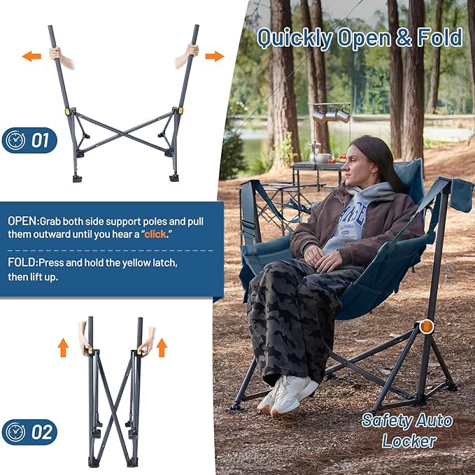 TIMBER RIDGE Hammock Camping Chair with Adjustable Backrest, Heavy Duty Folding Hammock Chair Supports 300lbs, Portable Hammock Chair for Camping, Travelling and Patio, Blue 2 Pack TIMBERRIDGE