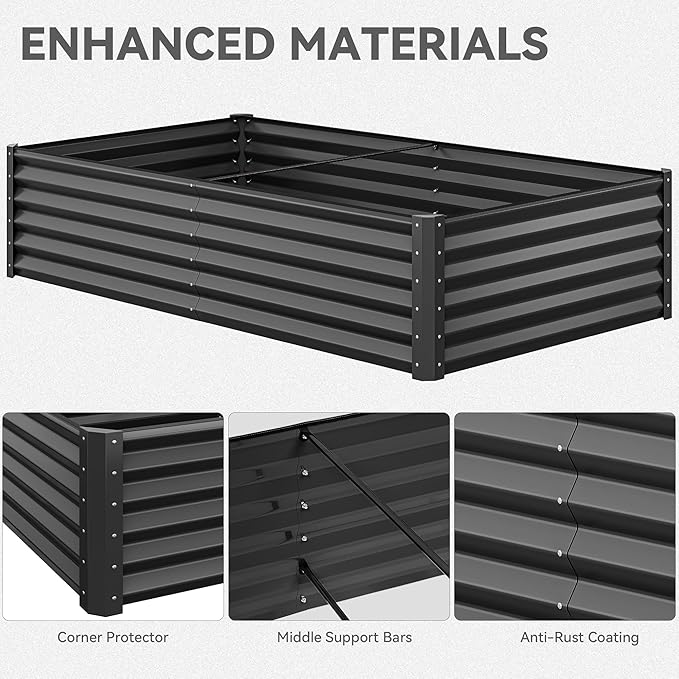 YITAHOME 8x4x1.5 ft Galvanized Raised Garden Bed Kit, Large Metal Planter Box with Gloves, Safety Rubber & Support Rod, Outdoor Flower Bed for Plants Vegetables, Green YITAHOME