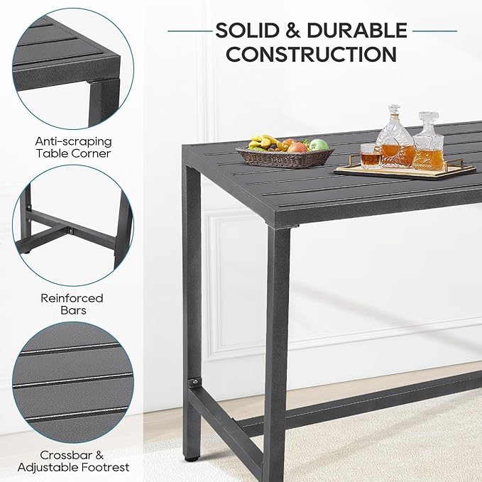 Outdoor Bar Table, Patio Console Pub Height Table with Powder Coated Steel Frame, Weather Resistant Waterproof Top for Hot Tub, Balcony, Garden, Yard, Poolside Sumshadow