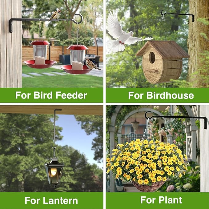8 Inch 2 Pack Black Heavy Duty Outdoor Plant Hangers, Iron Hanging Plant Brackets for Hanging Plants Outside, Metal Plant Hooks Plant Wall Hooks for Hanging Lantern, Bird Feeder saffruff