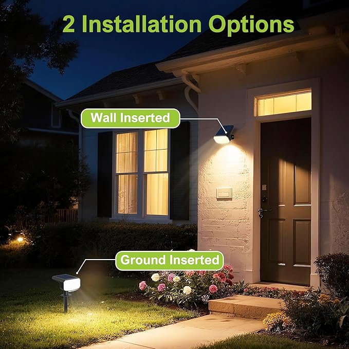 DAMINY Solar Spotlights Waterproof IP65,Auto On/Off,3000K 2 Lighting Modes Solar spot Lights for Garden,Pathway,Yard,Landscape-4 Pack DAMINY