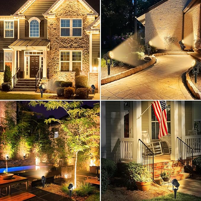 Solar Spotlights Outdoor Waterproof, Warm White Landscape Spotlights, Decorative Solar Spot Lighting for Garden, Yard, Pathway, Lawn, Poolside, Party, 2-in-1 Mounted (Warm White, 2 Pack) LINQELLY
