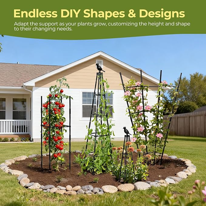 Garden Trellis for Climbing Plants Outdoors,65" Tall Cucumber Trellis Garden Obelisk Trellis Rustproof Plants Support with Adjustable Heights for Indoor Potted Plants, Vines, Vegetables MQHUAYU