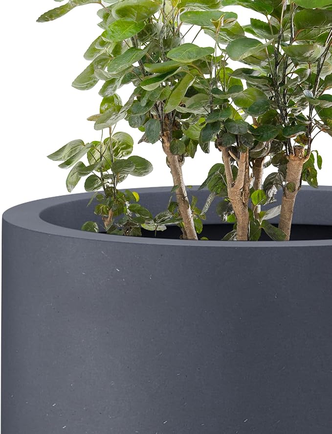 Kante 24 Inch Tall Round Concrete Planter, 2 Pack Large Indoor Outdoor Plant Pots with Drainage Hole and Rubber Plug, Modern Decorative Garden Pots for Home Patio Porch, Charcoal Kante