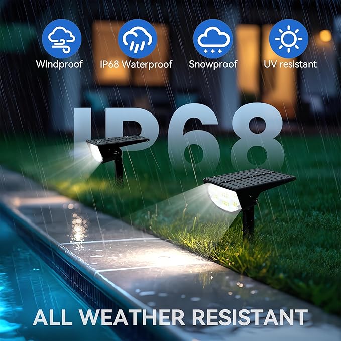 Solar Spot Lights Outdoor IP68 Waterproof, Ultra-Bright Performance，Simple Modes for Easier Operation, Auto On/Off，Solar Powered Landscape Lights for Garden, Yard, Pathway (Cool White, 4 Pack) Home