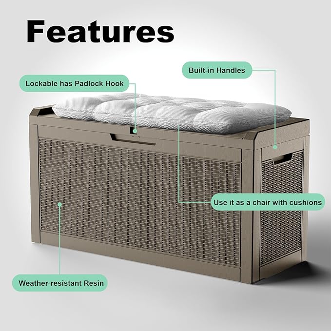 DRATO 60 Gallon Deck Box, Waterproof Resin Large Outdoor Storgae Box for Patio Furniture, Patio Cushions, Gardening Tools, Pool Supplies, Lockable（Gray，60 Gallon） DRATOprovidesawarmandcozy