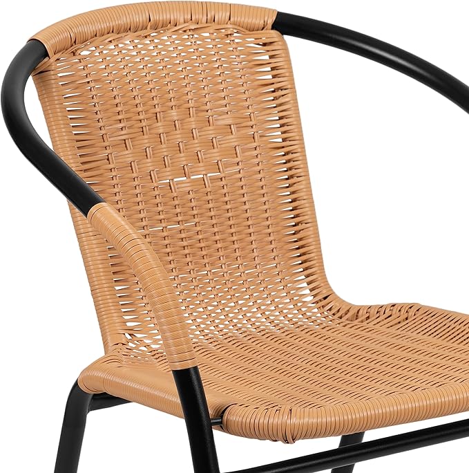 Flash Furniture Lila 4 Pack Beige Rattan Indoor-Outdoor Restaurant Stack Chair | Versatile and Stylish Seating FlashFurniture