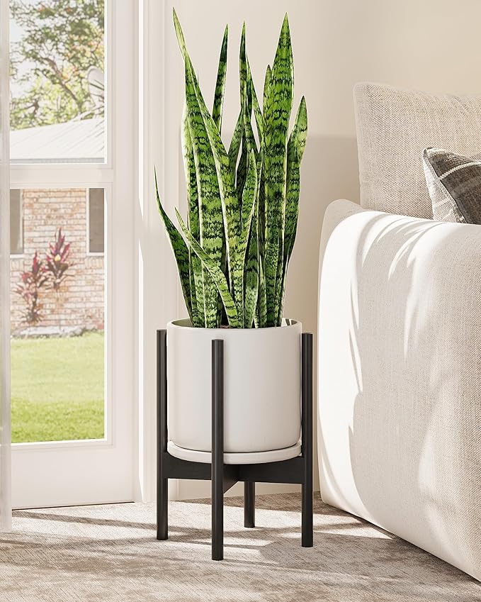 Adjustable Plant Stand Indoor, Bamboo Plant Stand Fits 8 9 10 11 12 Inches, Small Corner Planter Holder for Indoor Plants, Single Floor Plant Stands for Living Room Balcony, Inky Gentingbro