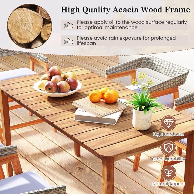 Tangkula 54" Acacia Wood Patio Dining Table for 6, Rectangular 4-6 People Patio Table with Slatted Tabletop, Indoor Outdoor Farmhouse Dining Table for Yard, Garden, Poolside, Deck TANGKULA