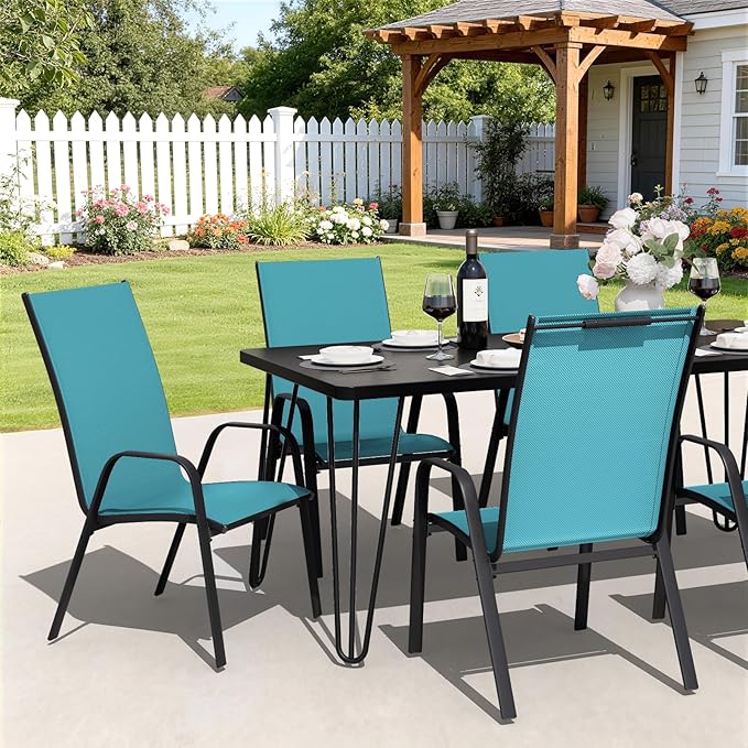 JEAREY Patio Dining Chairs Set of 4, Outdoor Stackable Dining Furniture Set, All Weather Dining Set for Lawn, Garden, Backyard, Poolside, Peacock Blue JEAREYOutdoorsCollection