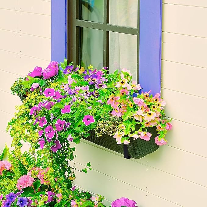 LukLoy Window Planter Box Brackets, 2 Pack Adjustable Heavy Duty Wall Mount Window Flower Boxes Outdoor with Bracket (6 to 12 in), with 70lbs Capacity, Black LukLoy