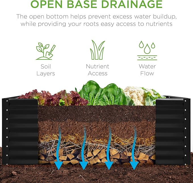 Best Choice Products 4x2x2ft Outdoor Metal Raised Garden Bed, Deep Root Box Planter for Vegetables, Flowers, Herbs, 119 Gallon Capacity, 100% Non Toxic Materials - Black BestChoiceProducts