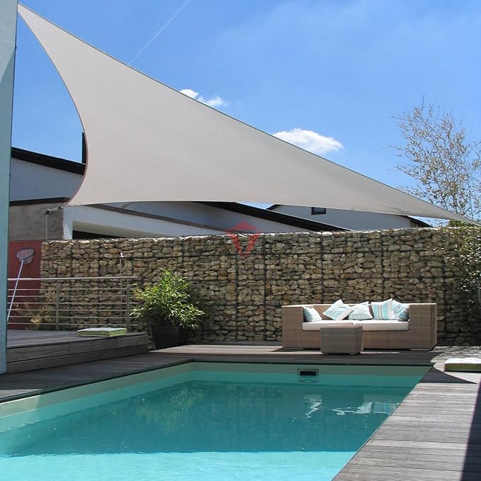 Patio Paradise 16' x 16' x 16' Sun Shade Sail Triangle Canopy Shade Cloth Fabric Sunlight Block Patio Pergola Cover HDPE Deck Awning for Outdoor Backyard Roof Shading, Gray Patio