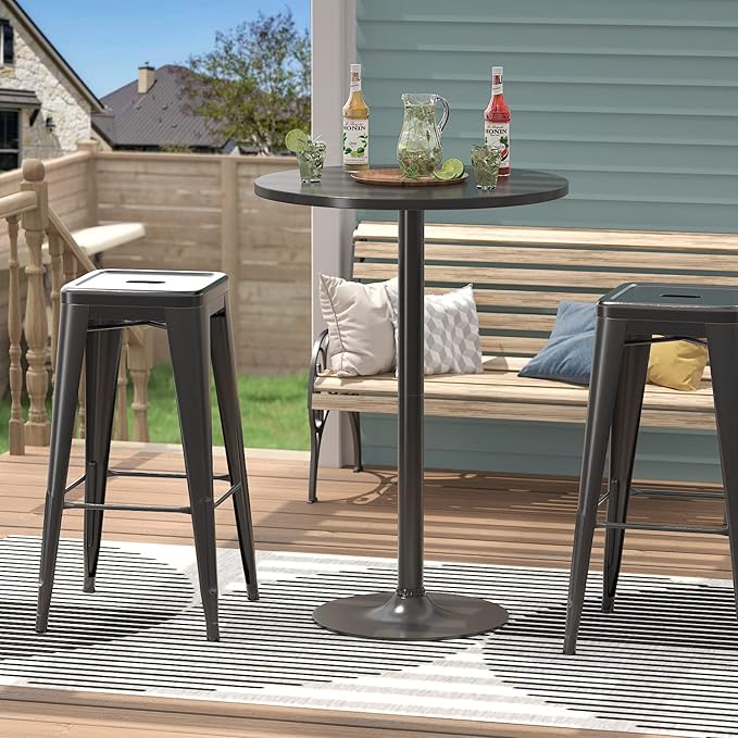 Furmax Bistro Pub Table Round Bar Height Cocktail Table for Home Bar, Small Round Bar Tables for Party, Dining Room, Living Room and Wedding, Metal Base MDF Top Obsidian, 40.6 Inch Height (1, Black-1) Furmax