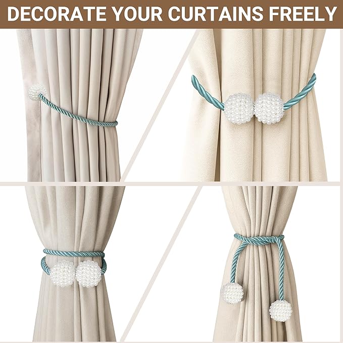 Hion Magnetic Curtain Tiebacks Blue 6 Pack, Curtain Tiebacks Buckles Holdbacks Holders Hooks Clip for Home Bedroom Office Decorative Thick or Thin Curtain Hion