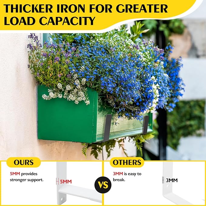 LukLoy Window Planter Box Brackets, 2 Pack Adjustable Heavy Duty Wall Mount Window Flower Boxes Outdoor with Bracket (6 to 12 in), with 70lbs Capacity, White LukLoy
