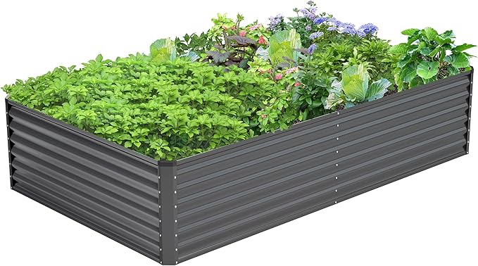 8x4x2FT Galvanized Raised Garden Bed,Galvanized Planter Boxes Outdoor, Large Metal Raised Garden Beds for Vegetables-Grey AyenGuard
