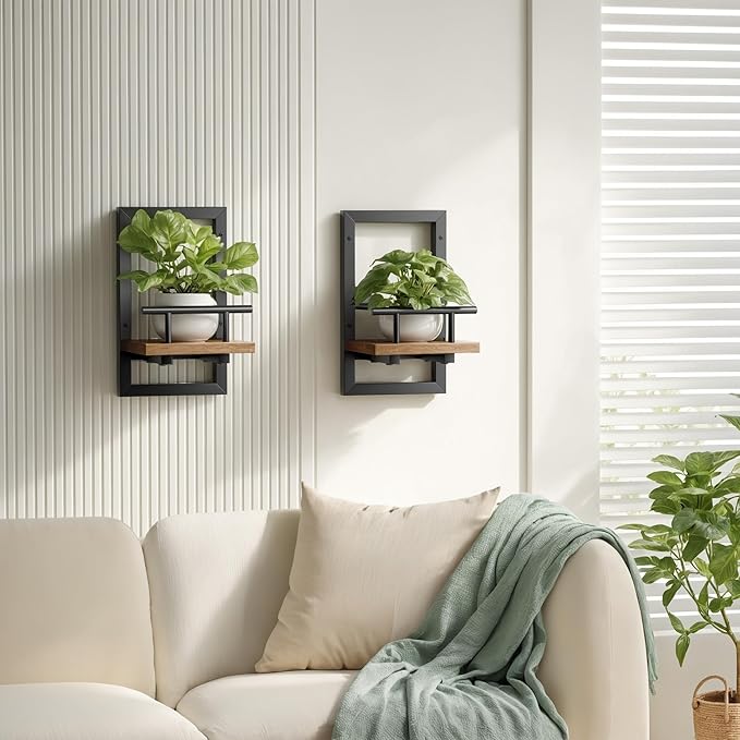 bosbo Floating Shelves for Wall, Plant Shelf Indoor, Wall Planters for Indoor Floating Plant Shelves for Bedroom, Living Room, Kitchen, Office, Bathroom Decor (3 Pack) SBOSBO