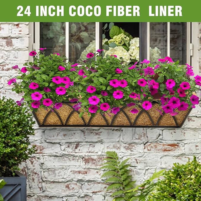 2 Pack 24 Inch Trough Coconut Liners for Window Box Planter Natural Coco Fiber Replacement Liner for Outdoor Plants Flowers Outside Coir Planters Porch Balcony Garden Decor KarlliuHOMEGARDEN