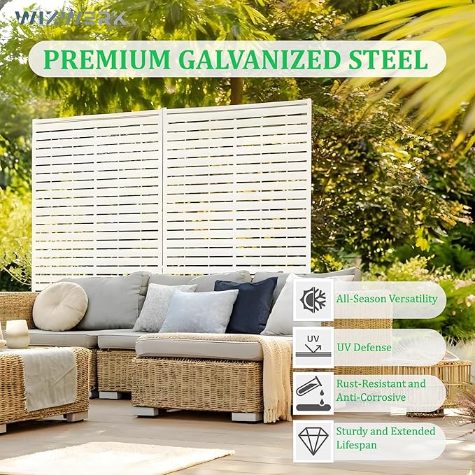 6FT Metal Privacy Screen Outdoor Privacy Panel and Garden Divider, Weather-Resistant Freestanding Panel with Stand, Durable Steel for Patio, Garden, Balcony & Backyard Rootora
