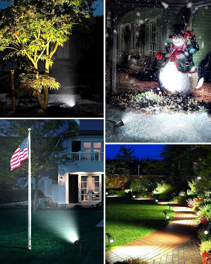 DBF Solar Outdoor Lights, 600LM Solar Spot Lights Outdoor Waterproof with 2 Lighting Modes, Adjustable Head & Solar Panel Landscape Spotlights for Flag Garden Yard Driveway Patio(Cool White, 4 Pack) DBF