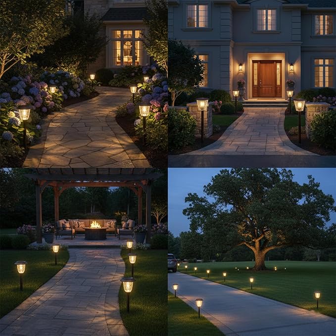 XMCOSY+ Solar Pathway Lights Outdoor, Glass & Stainless Steel Garden Lights with 2 Lighting Modes (10/25 LM), IP65 Waterproof, Warm White for Yard, Walkway, Driveway, Patio & Path (6 Pack) XMcosy