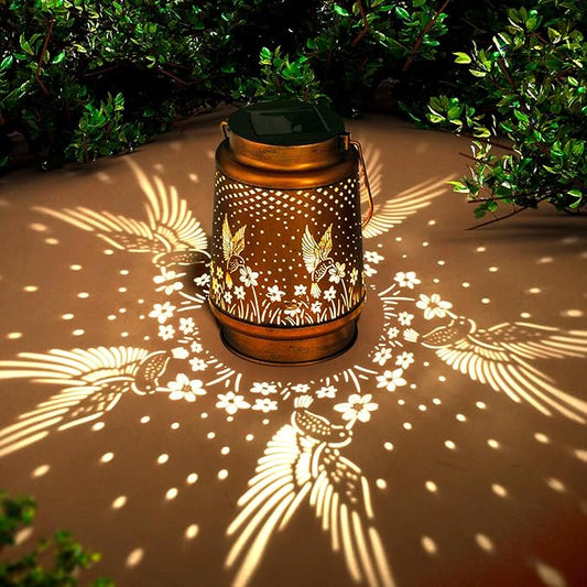 Birthday Gifts for Women, Solar Lanterns Outdoor Waterproof, Hummingbird Garden Decor Metal Hanging Decorative Solar Lights for Patio Yard Lawn Backyard Porch, Gardening Gifts for Women Mom Grandma DIBIEECN