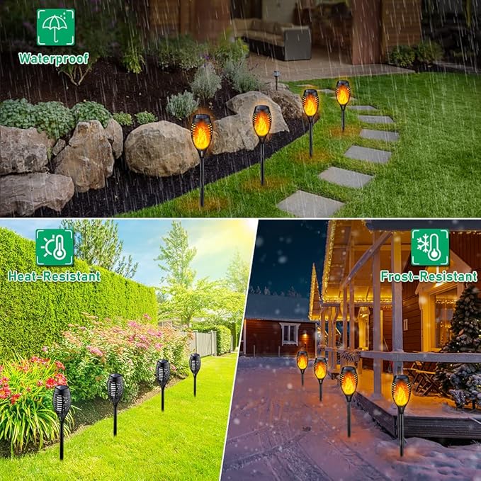IkeeRuic Solar Lights Outdoor, Solar Torch Light with Flickering Flame for Outdoor Decor, Solar Garden Lights, Waterproof Outdoor Lighting, Flame Torches for Outside Patio Pathway Yard Decorations IkeeRuic