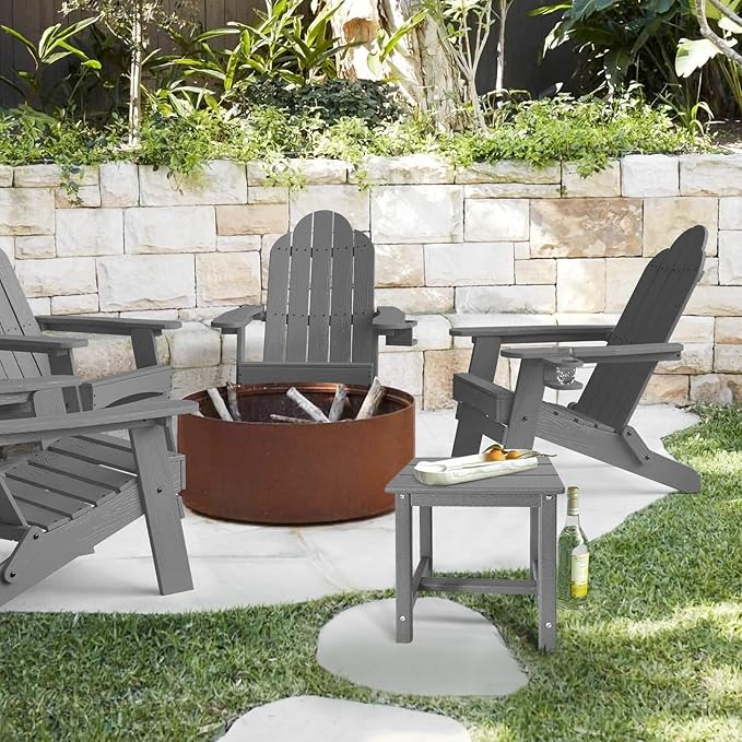 Adirondack Square Side Table,one-Tier Outdoor end Table, Patio Side Table for Pool,Porch,Backyard,Relaxing Companion (Grey) GARDENSTAR