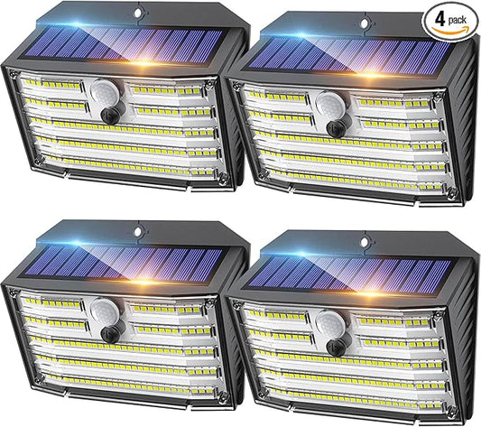 CLAONER Solar Lights Outdoor [𝟒 𝐏𝐚𝐜𝐤/126 LED], Wireless Motion Sensor Lights, IP65 Waterproof Security Lights 3 Modes, 270° Lighting Angle, Ultra-Bright Wall Lights for Deck Patio Fence Garage Claoner