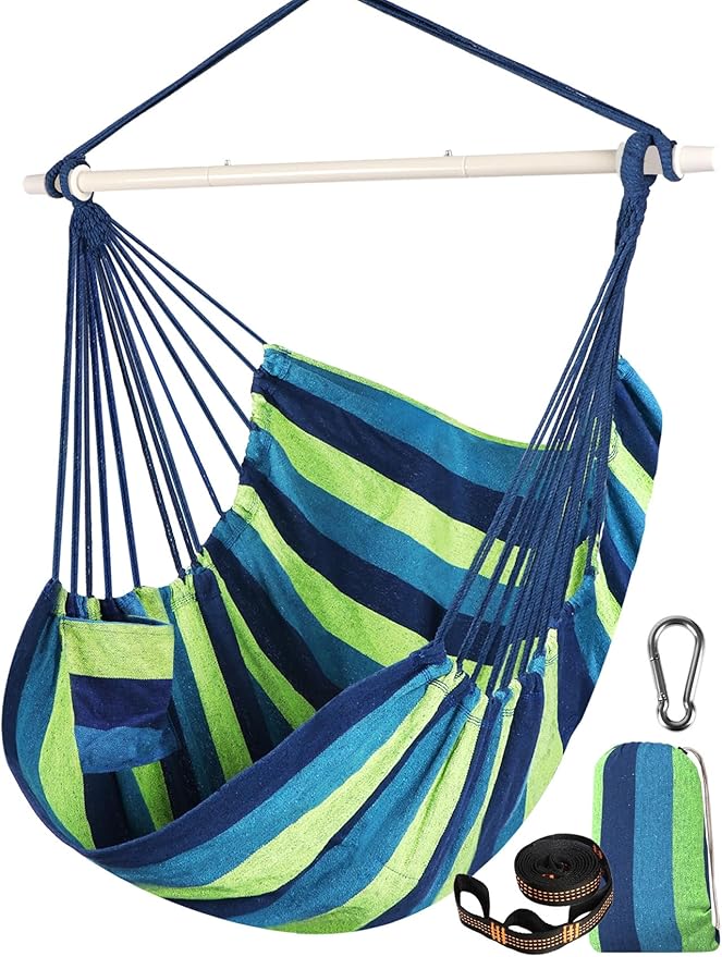 Chihee Hammock Swing Chair - Strong Metal, Collapsible, Portable, Max 500 lbs, Comfy Seat, Patio & Lawn, Cotton Blended, Indoor/Outdoor Chihee