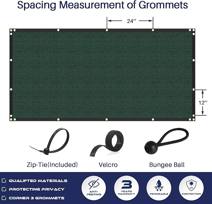 Windscreen4less Privacy Fence Screen Heavy Duty Windscreen Fencing Mesh Fabric Shade Net Cover with Brass Grommtes for Outdoor Wall Garden Yard Pool Deck, 6'x92' Green Windscreen4less