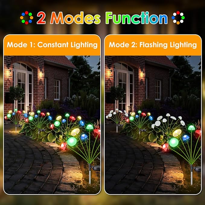 4PK 32LED Solar Garden Lights Outdoor, Mushroom Solar Lights Outdoor, IP65 Waterproof Firefly Light Outside Decor for Patio Pathway, Sway by Wind for Pathway Garden Mushroom Decorations, Multicolor KAQ