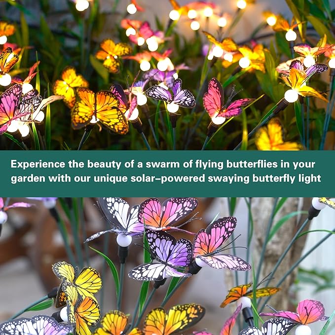 TONULAX Solar Garden Lights - Swaying Butterfly Light, Swaying in The Wind, Solar Outdoor Lights, Yard Patio Pathway Decoration, High Flexibility Iron Wire & Realistic Butterflies (6 Pack) TONULAX
