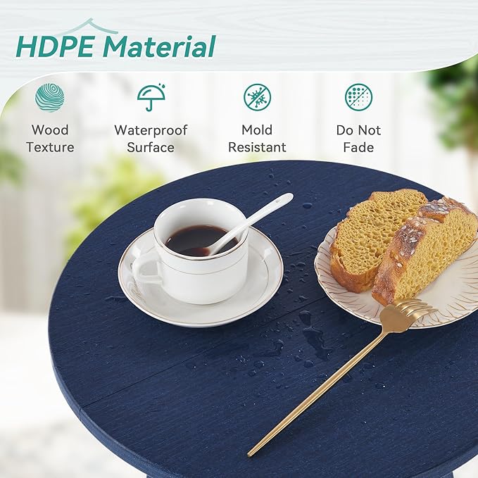 HDPS Outdoor Side Table, Small Round Side Table Weather-Resistant, Outdoor Side Tables for Patio, Porch, Deck, End Table for Plant Stand, Living Room, Bedroom, Navy HOMENJOY